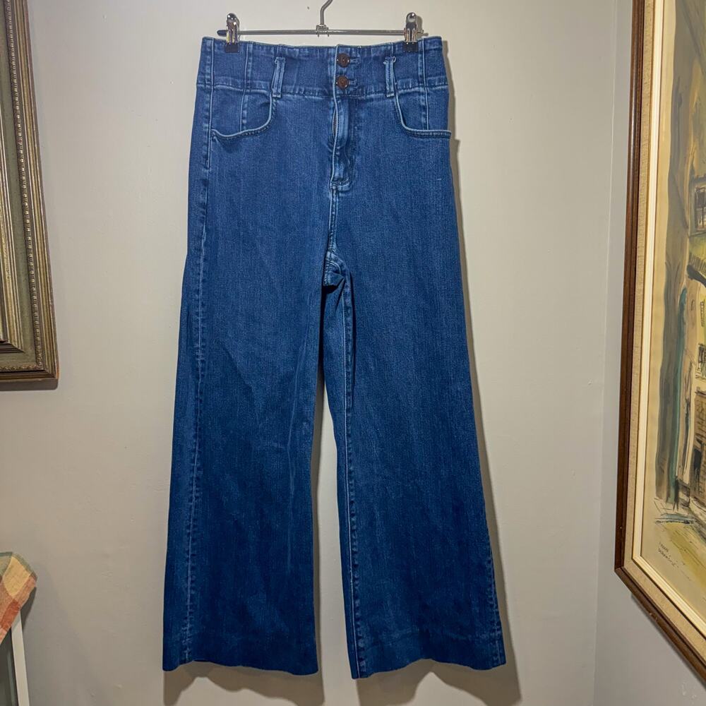 Ann Taylor High Rise Wide Leg Trouser Jeans Size 6 Medium Wash Flare Denim
